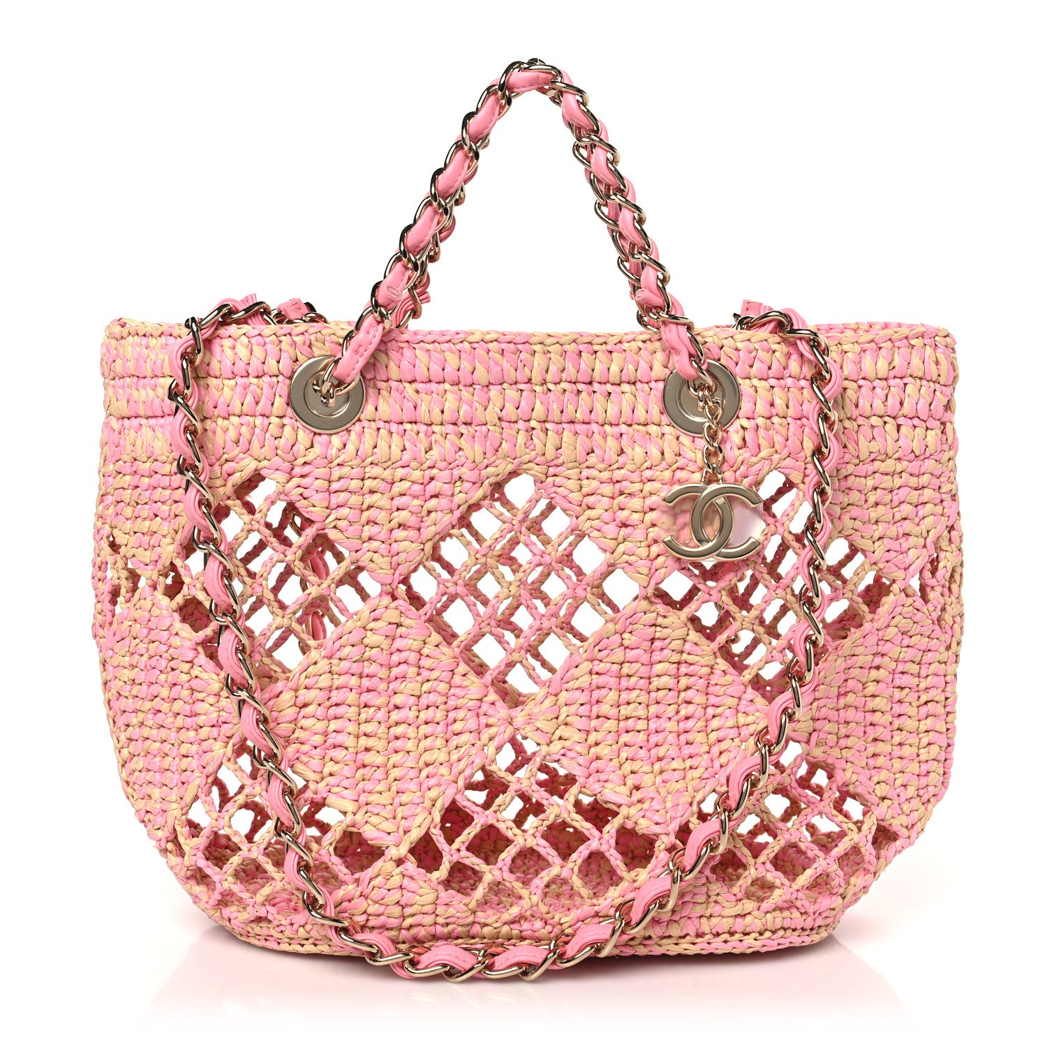 Chanel Raffia Effect Braided Small Shopping Bag Beige Pink 1 of 11