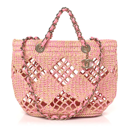 Chanel Raffia Effect Braided Small Shopping Bag Beige Pink 1 of 11