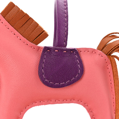 Hermes Milo Lambskin Grigri Rodeo Horse Bag Charm PM Rose Azalee Gold Anemone 3 of 6