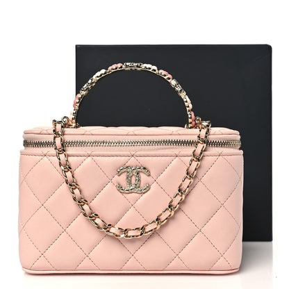 Chanel Lambskin Quilted Metal Enamel Flower Mini Top Handle Vanity Case With Chain Light Pink 11 of 11