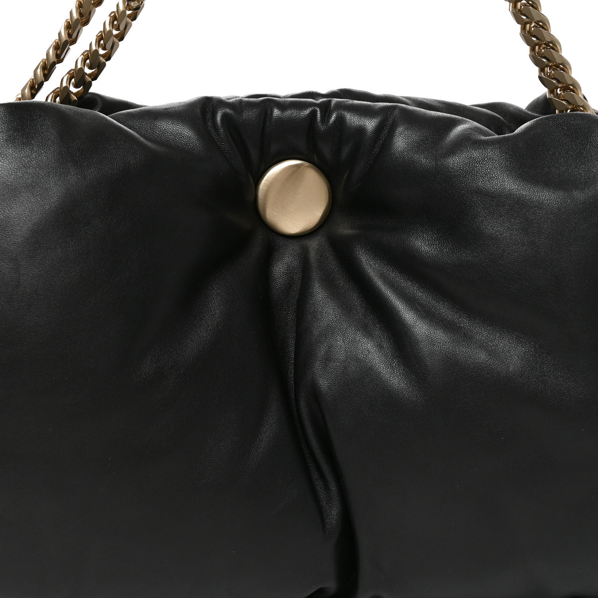 Lambskin Puffy Tobo Chain Shoulder Bag Black