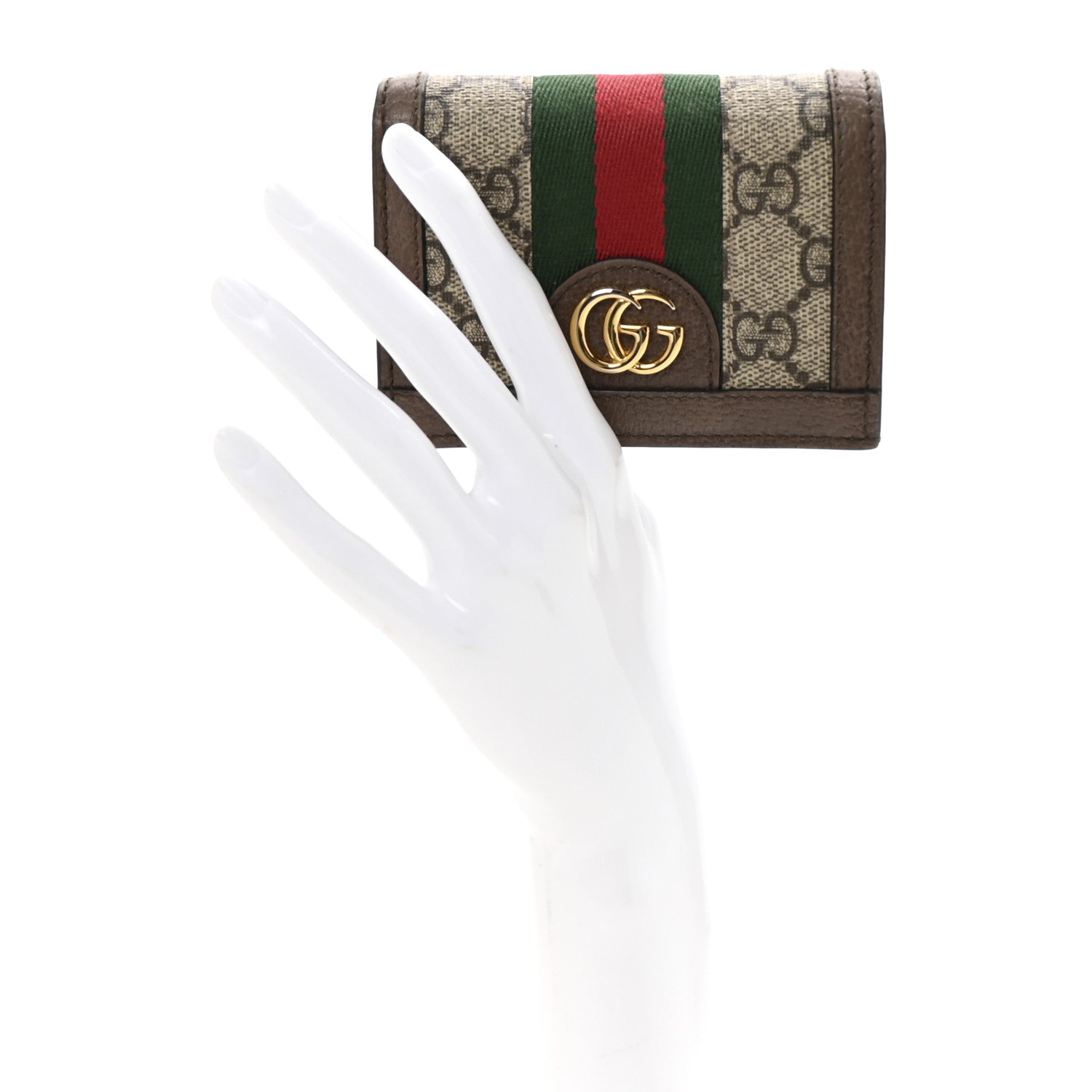 Gucci GG Supreme Monogram Web Ophidia Card Case Beige New Acero 4 of 16