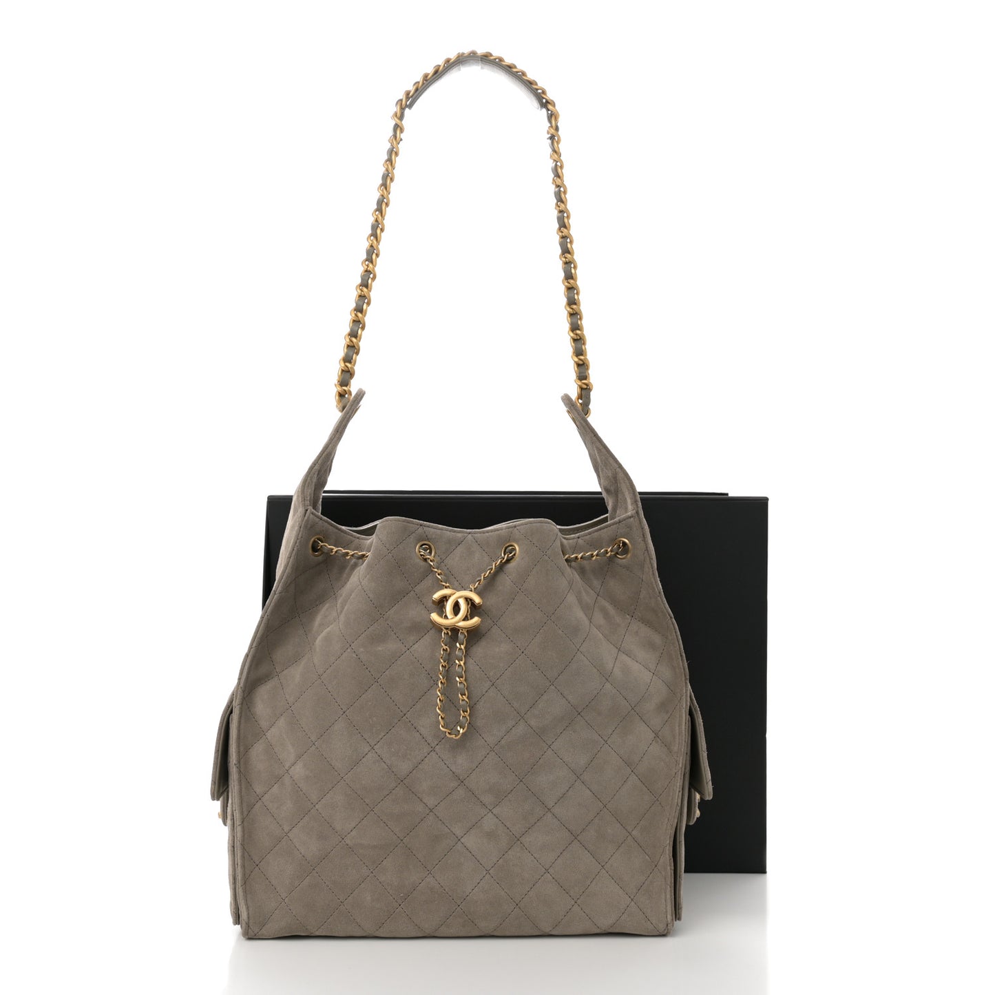 Suede Quilted Medium Chanel 25 Handbag Dark Grey