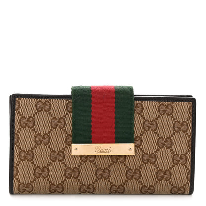 Gucci Monogram Calfskin Ladies Web Continental Wallet Beige Ebony Cocoa 1 of 8