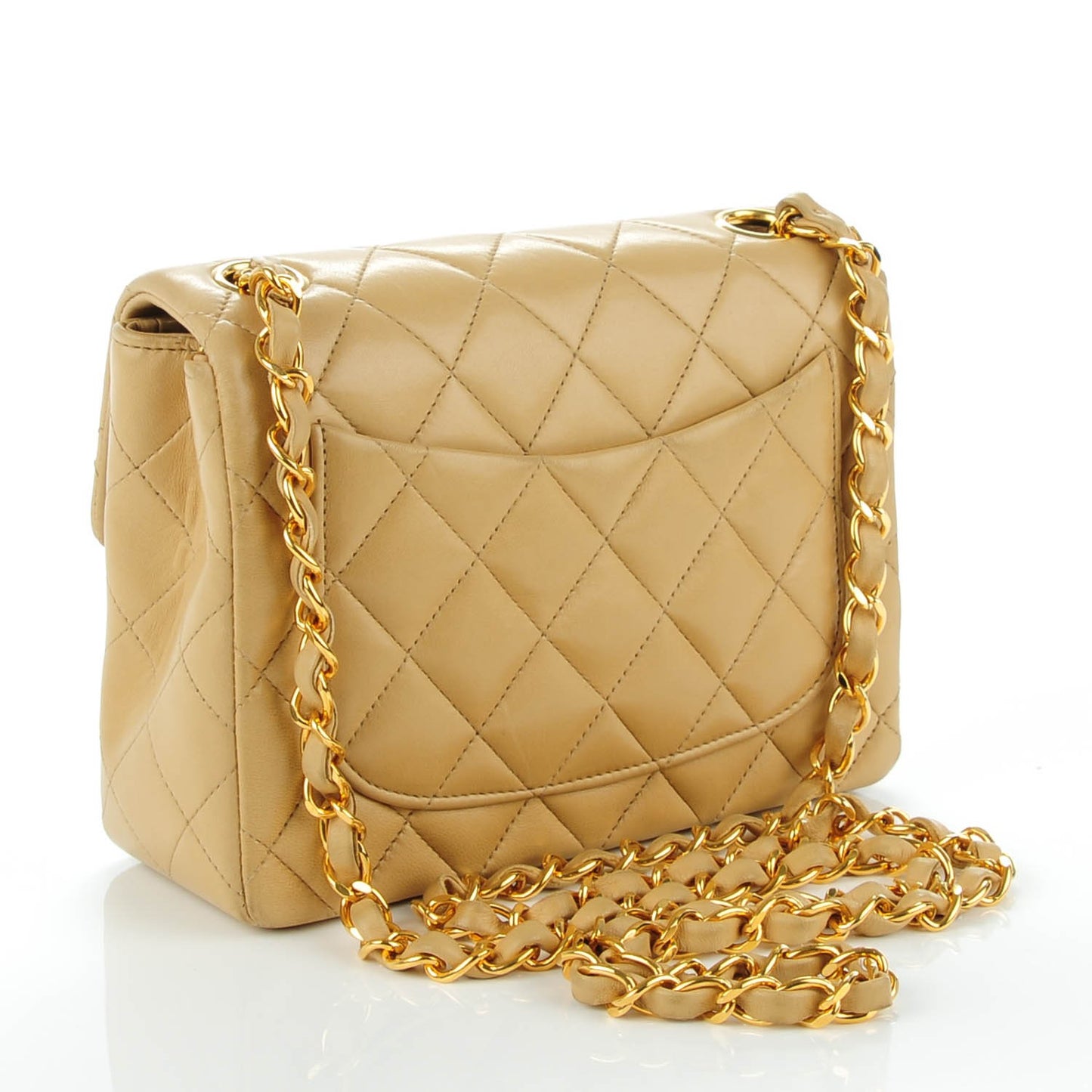 Lambskin Quilted Mini Square Flap Beige