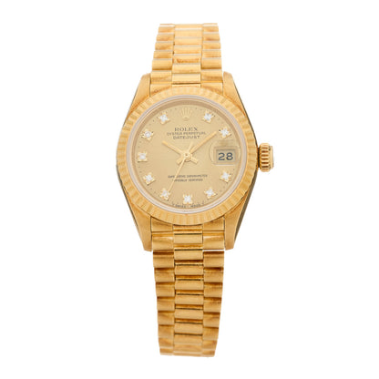 Rolex 18K Yellow Gold Diamond 26mm Datejust President Watch Champagne 69178 1 of 4