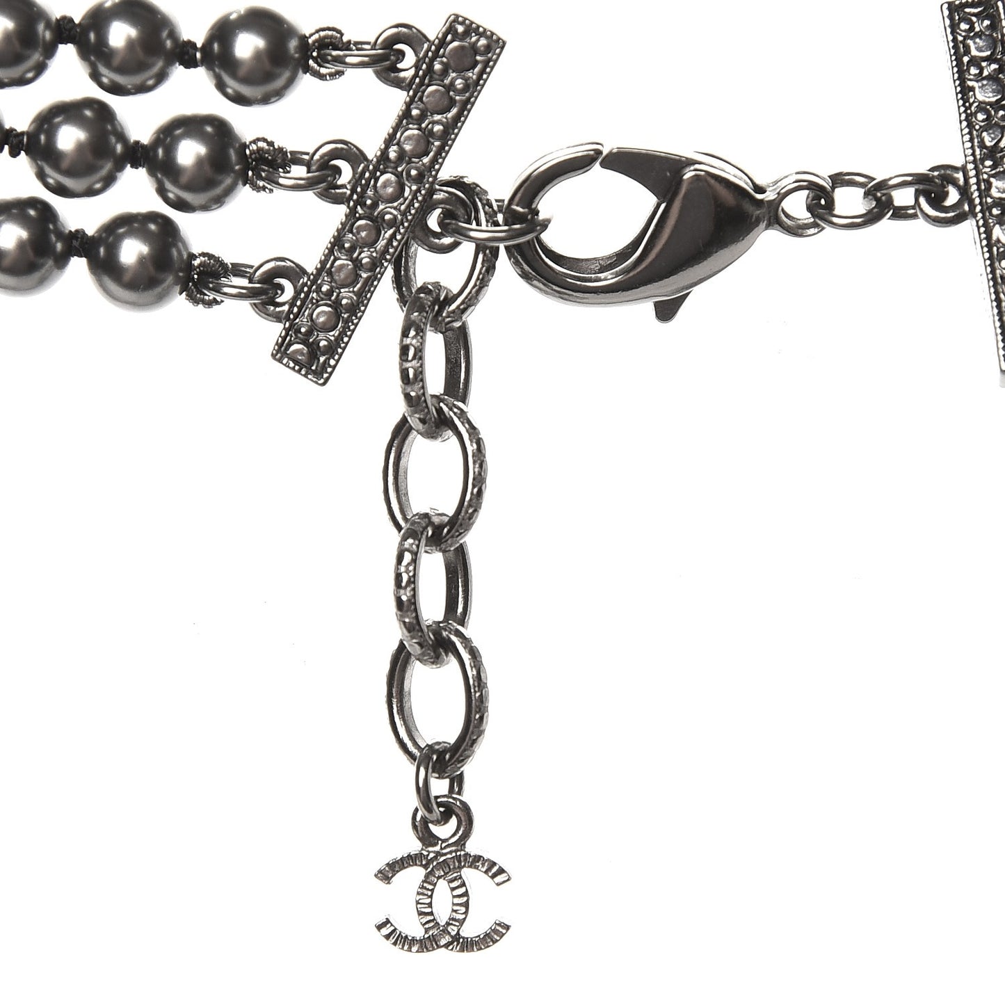 Ruthenium Graduated Pearl CC Long Necklace Dark Grey
