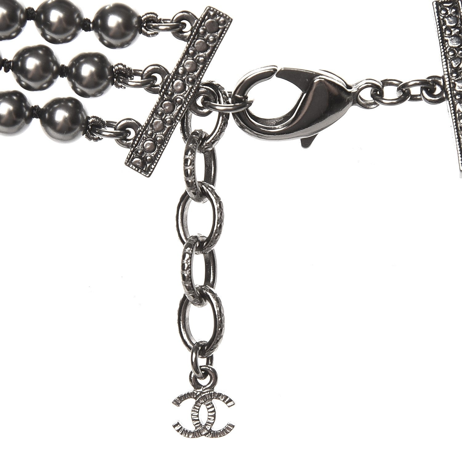Chanel Ruthenium Graduated Pearl CC Long Necklace Dark Grey 4 of 5