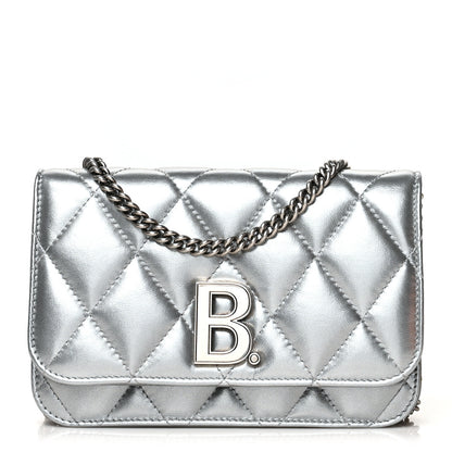 Balenciaga Metallic Calfskin Quilted Touch B Wallet On Chain Silver 1 of 11
