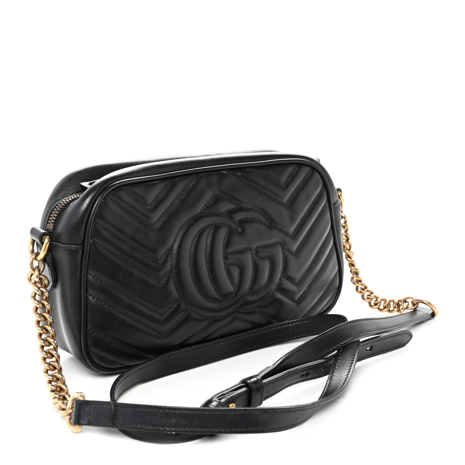 Gucci Calfskin Matelasse Small GG Marmont Chain Shoulder Bag Black 3 of 12