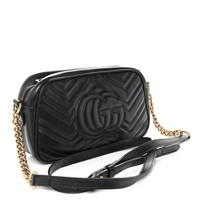 Gucci Calfskin Matelasse Small GG Marmont Chain Shoulder Bag Black 3 of 12