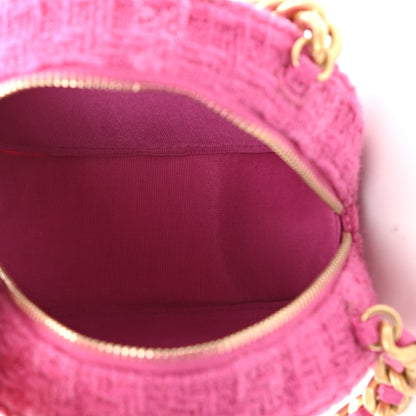 Chanel Wool Tweed Lambskin Quilted Chanel 19 Round Clutch With Chain and Coin Purse Fuchsia 6 of 11