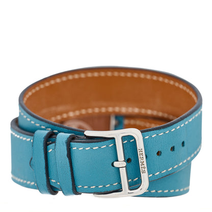 Hermes Stainless Steel Swift 26mm Heure H Hour Double Tour Quartz Watch Blue Jean 3 of 5