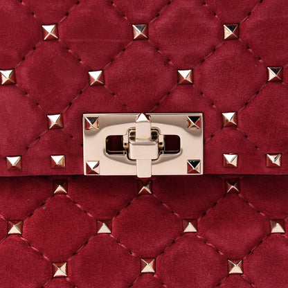 Valentino Garavani Suede Medium Rockstud Spike Shoulder Bag Rubino 8 of 10