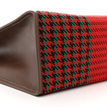 Gucci Cotton Wool Textured Calfskin Houndstooth Woven Large Interlocking G Tote Red Green Ivory Multicolor New Acero 9 of 11