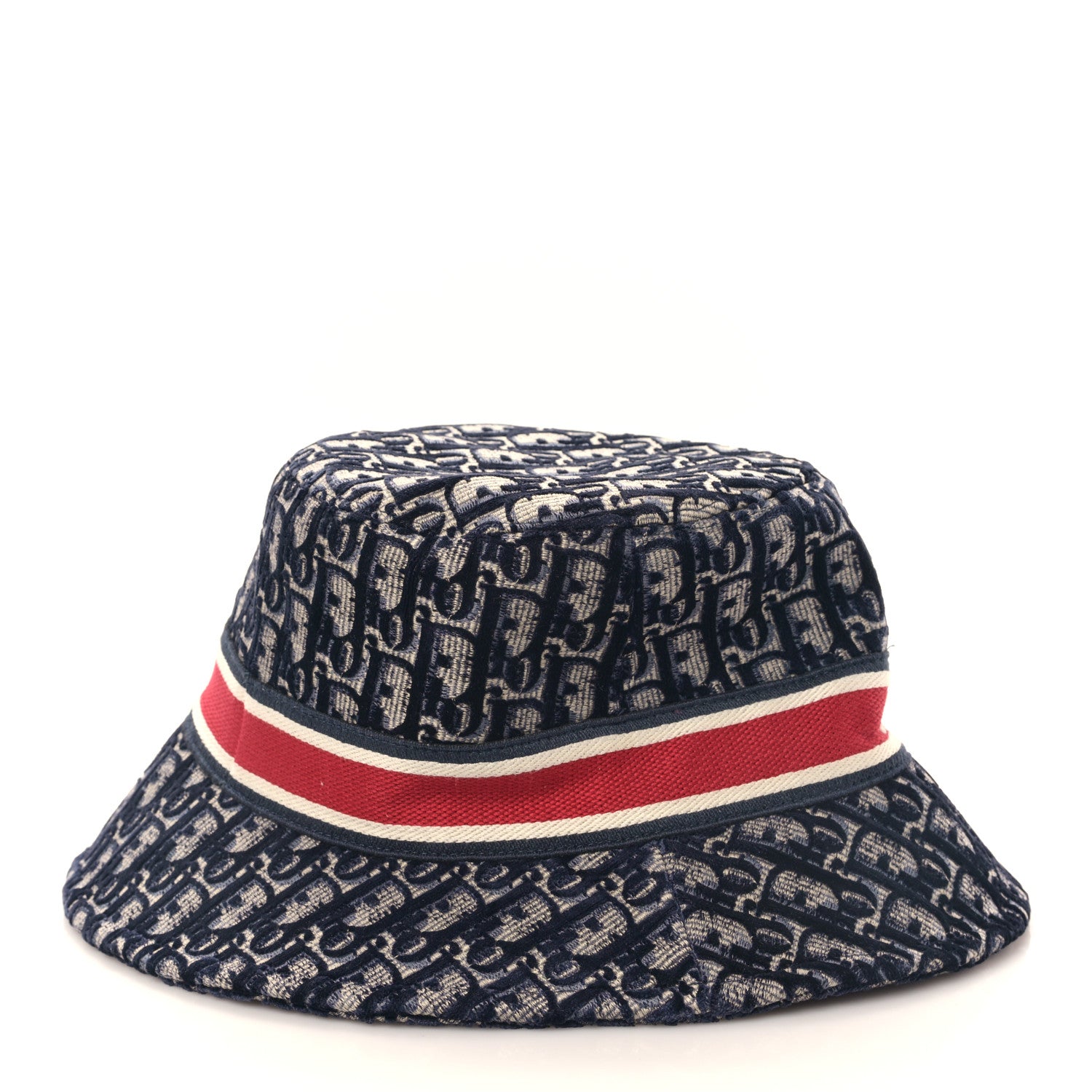 Christian Dior Velvet Oblique Large Brim Bucket Hat 57 Bleu Red 6 of 8