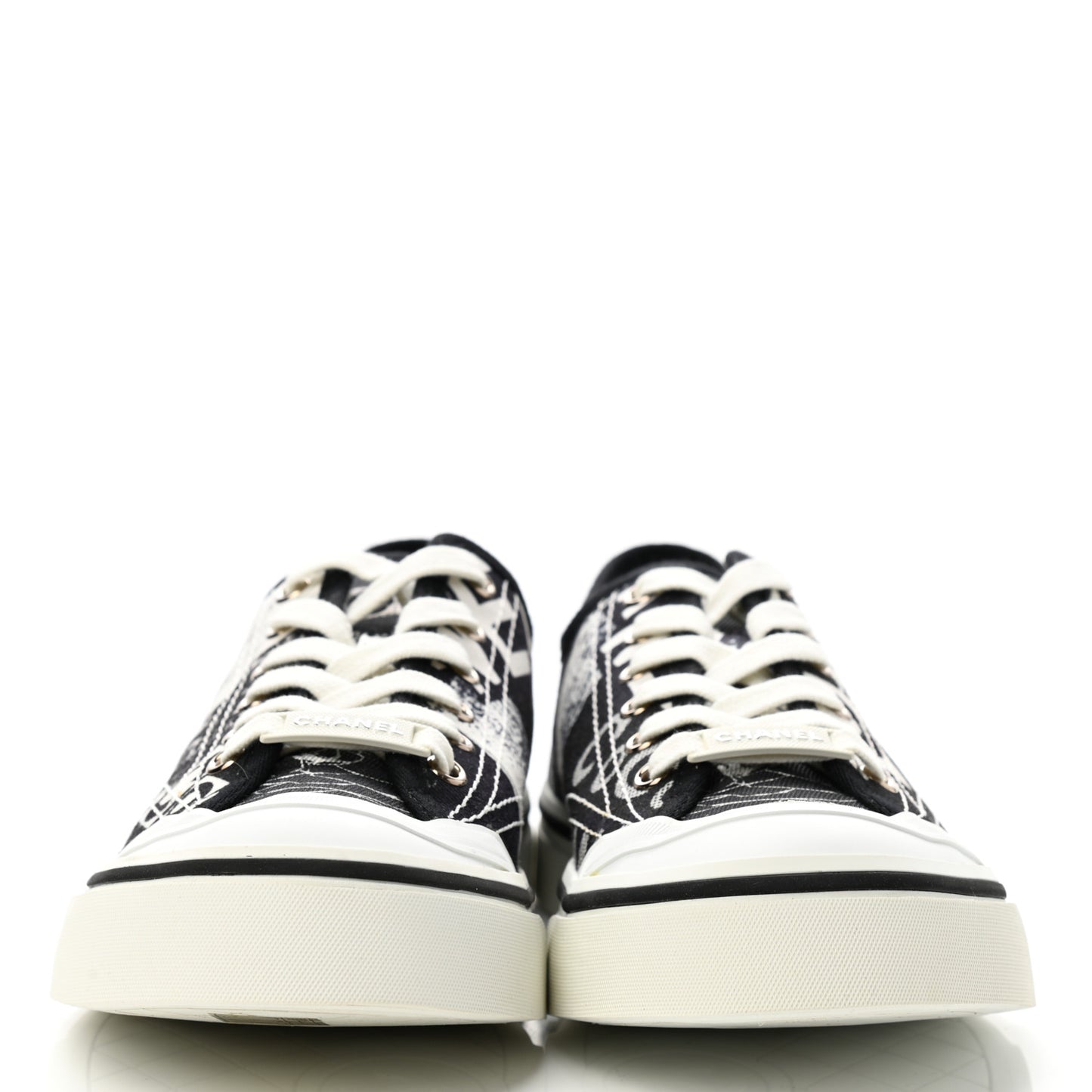 Printed Fabric Low Top Logo Sneakers 40.5 White Black
