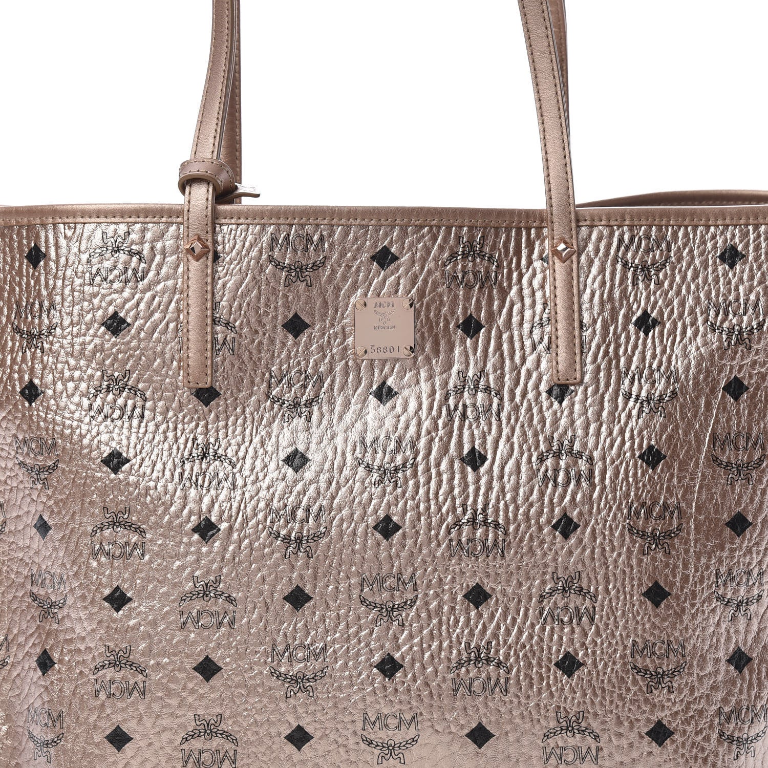 MCM Metallic Visetos Medium Anya Shopper Tote Champagne Gold 12 of 16