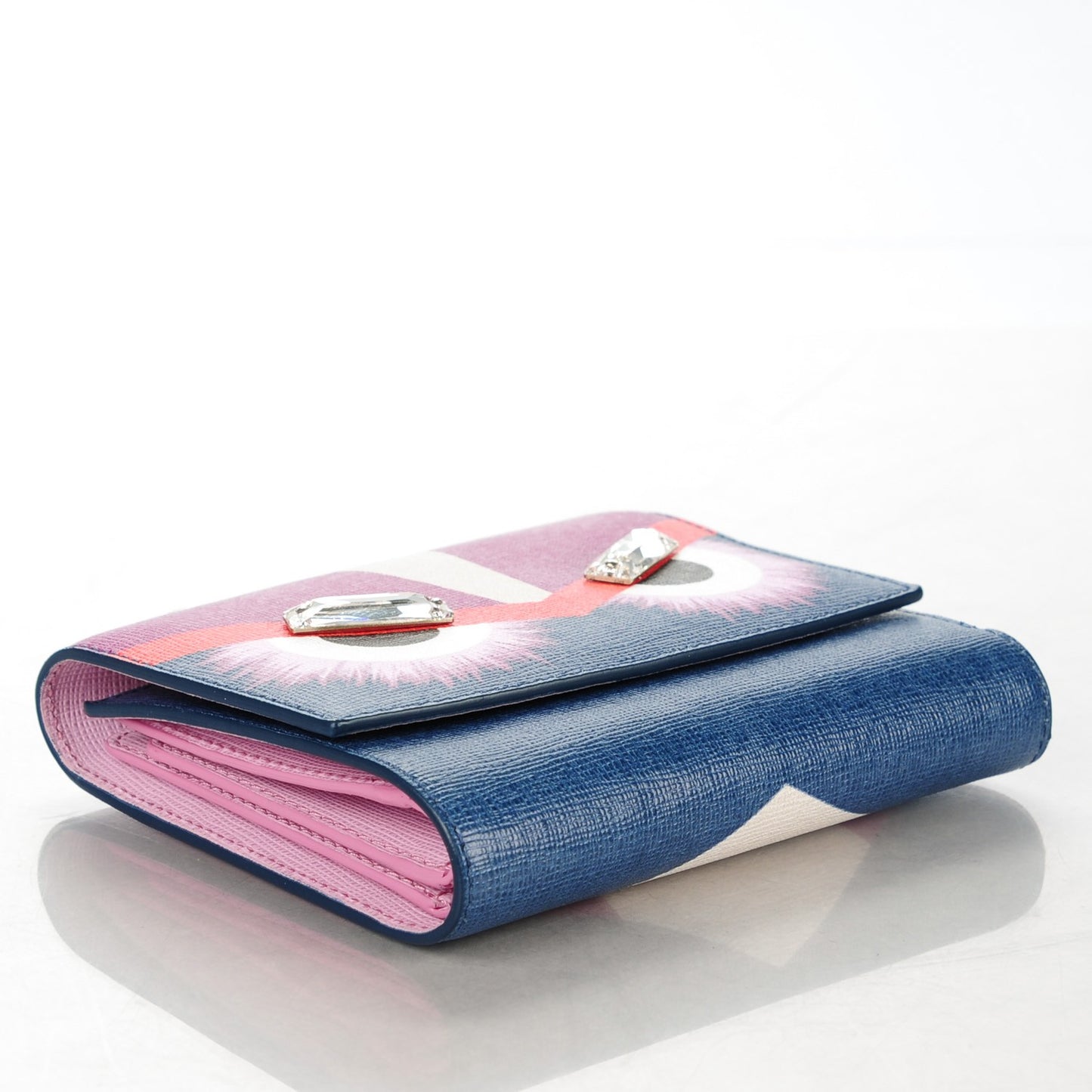 Vitello Elite Crystal Eye Monster French Wallet Cobalt Lavender Pink
