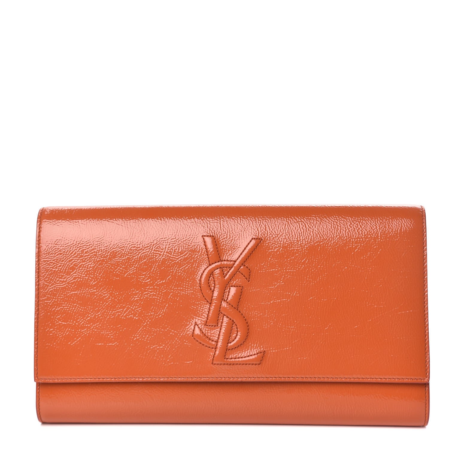 Saint Laurent Textured Patent Monogram Large Belle De Jour Clutch Orange 1 of 10