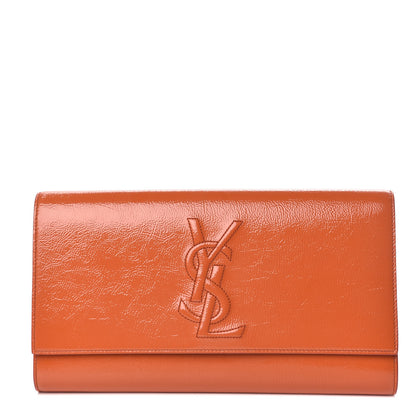 Saint Laurent Textured Patent Monogram Large Belle De Jour Clutch Orange 1 of 10