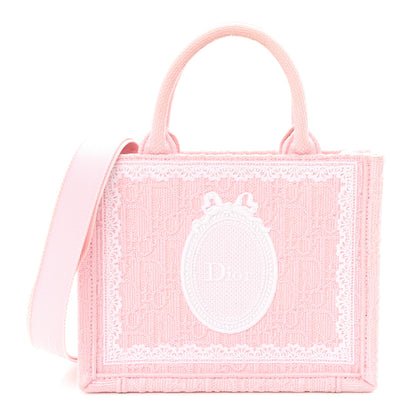 Christian Dior Cotton Toile De Jouy Oblique Embroidered Dior Medaillon Mini Book Tote With Strap Soupir Pink White 1 of 10