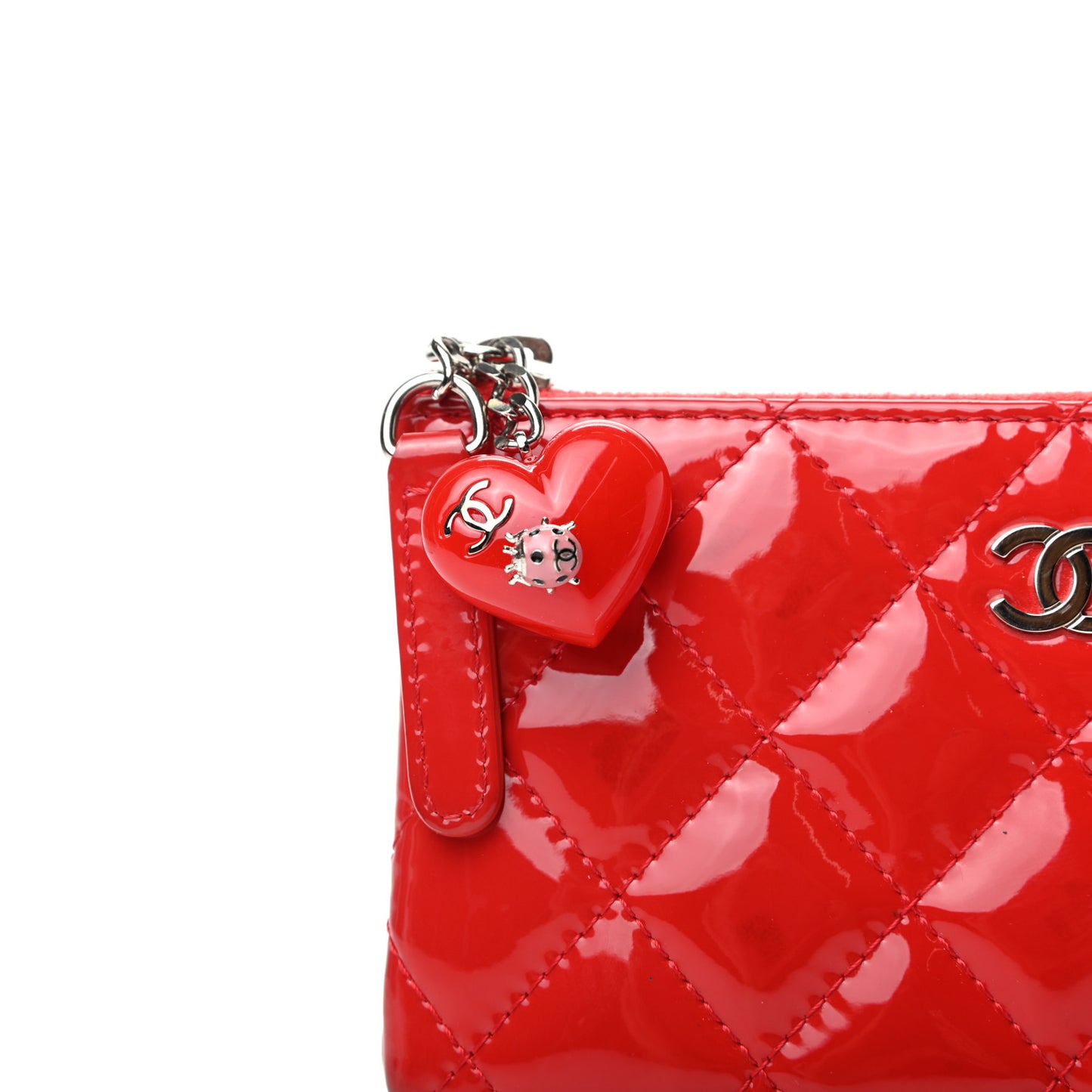 Patent Quilted Valentine Hearts Small Cosmetic Case Red
