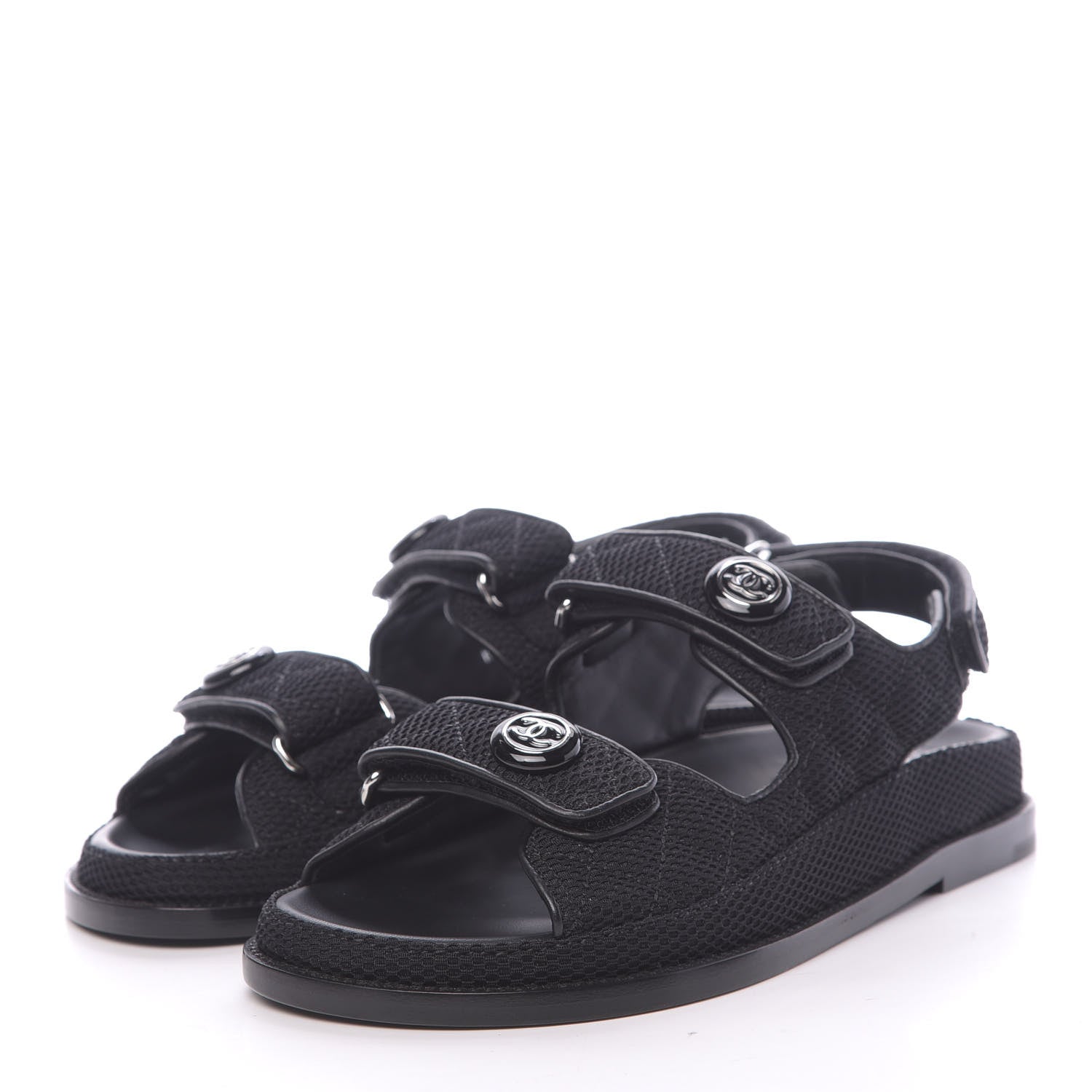 Chanel Fabric Velcro Dad Sandals 38 Black 3 of 9