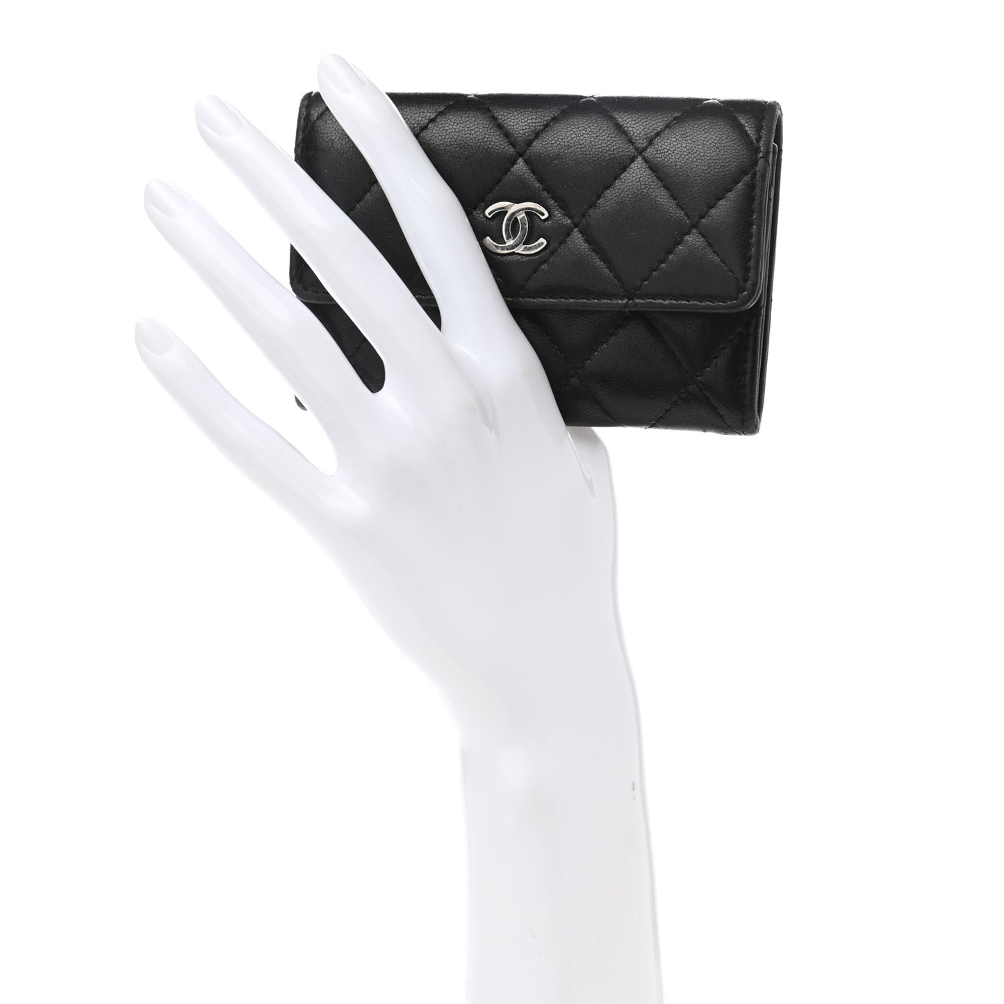 Lambskin Quilted Flap Card Holder Black