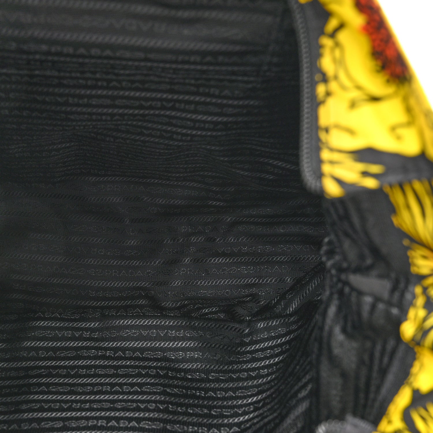 Prada Tessuto Nylon Saffiano Floral Print Tote Yellow Multicolor 5 of 14