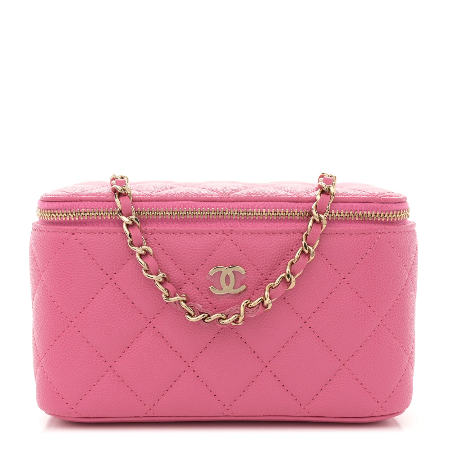 Caviar Quilted Small Vanity Case With Chain Pink