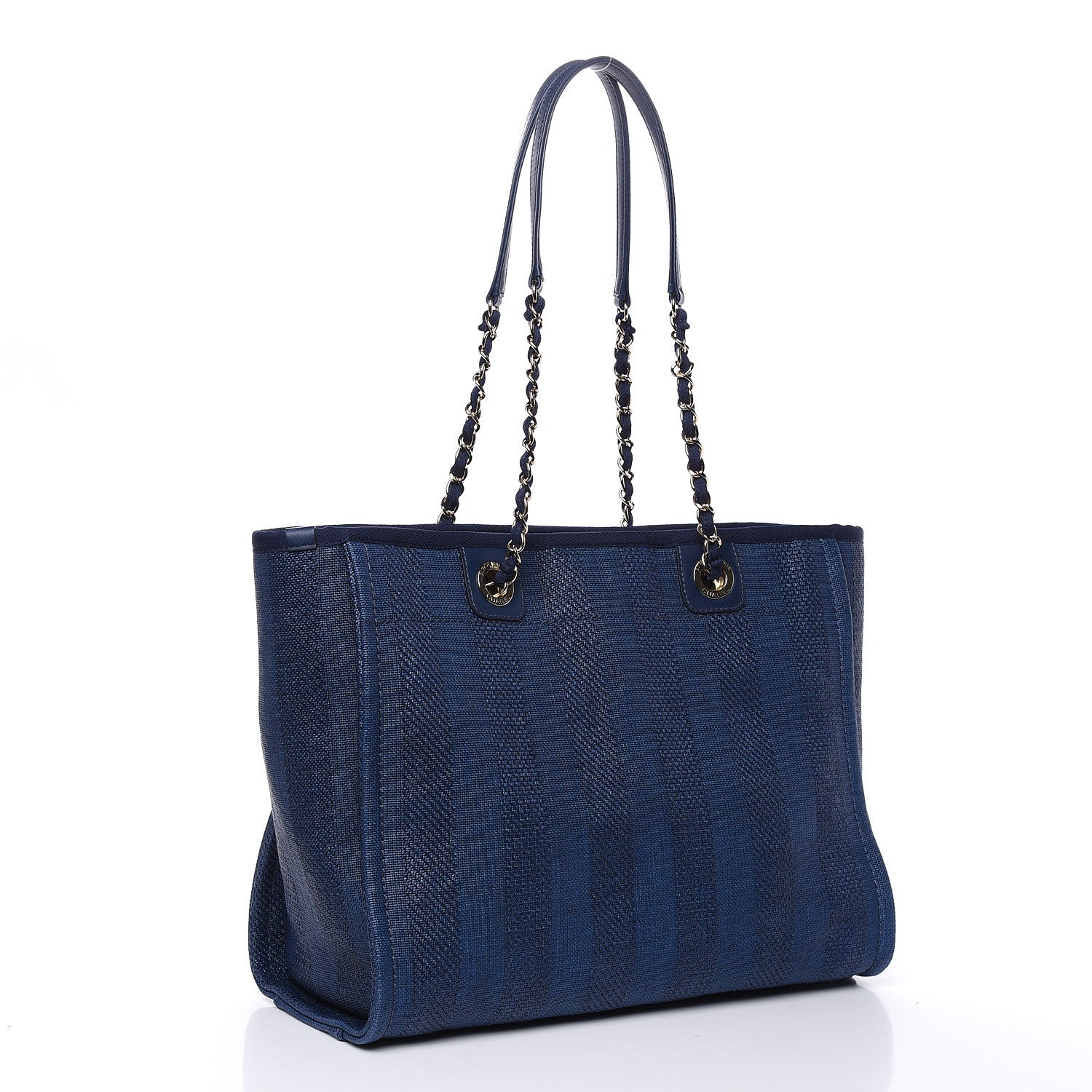 Chanel Mixed Fibers Striped Small Deauville Tote Navy Blue 3 of 10