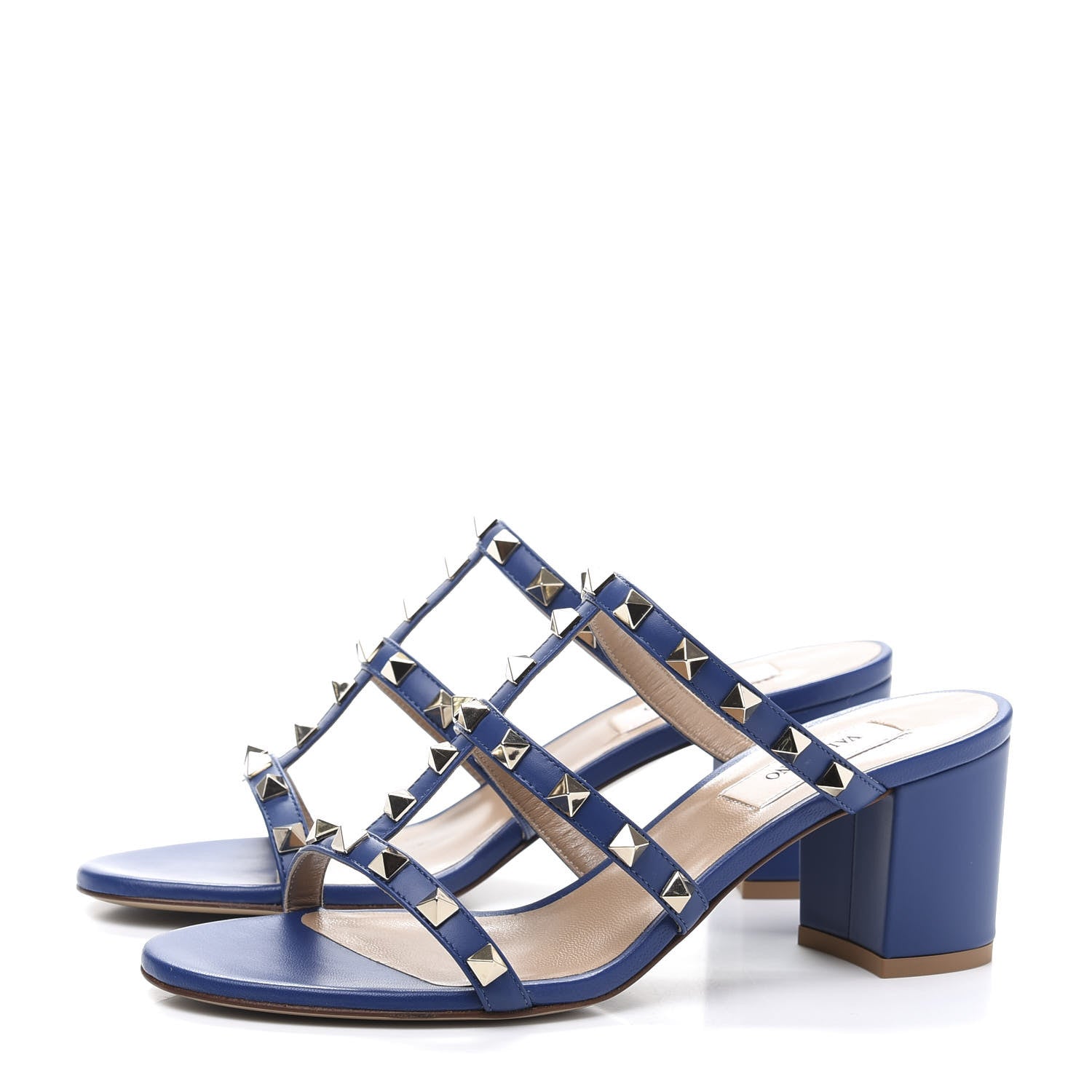 Valentino Garavani Calfskin Rockstud 60mm Caged Slide Sandals 37 Blu Delft 3 of 9