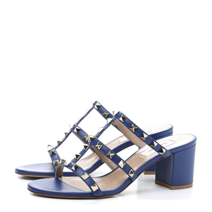 Valentino Garavani Calfskin Rockstud 60mm Caged Slide Sandals 37 Blu Delft 3 of 9