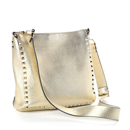 Valentino Garavani Metallic Pebbled Calfskin Small Rockstud Flip-Lock Messenger Bag Platino 3 of 8