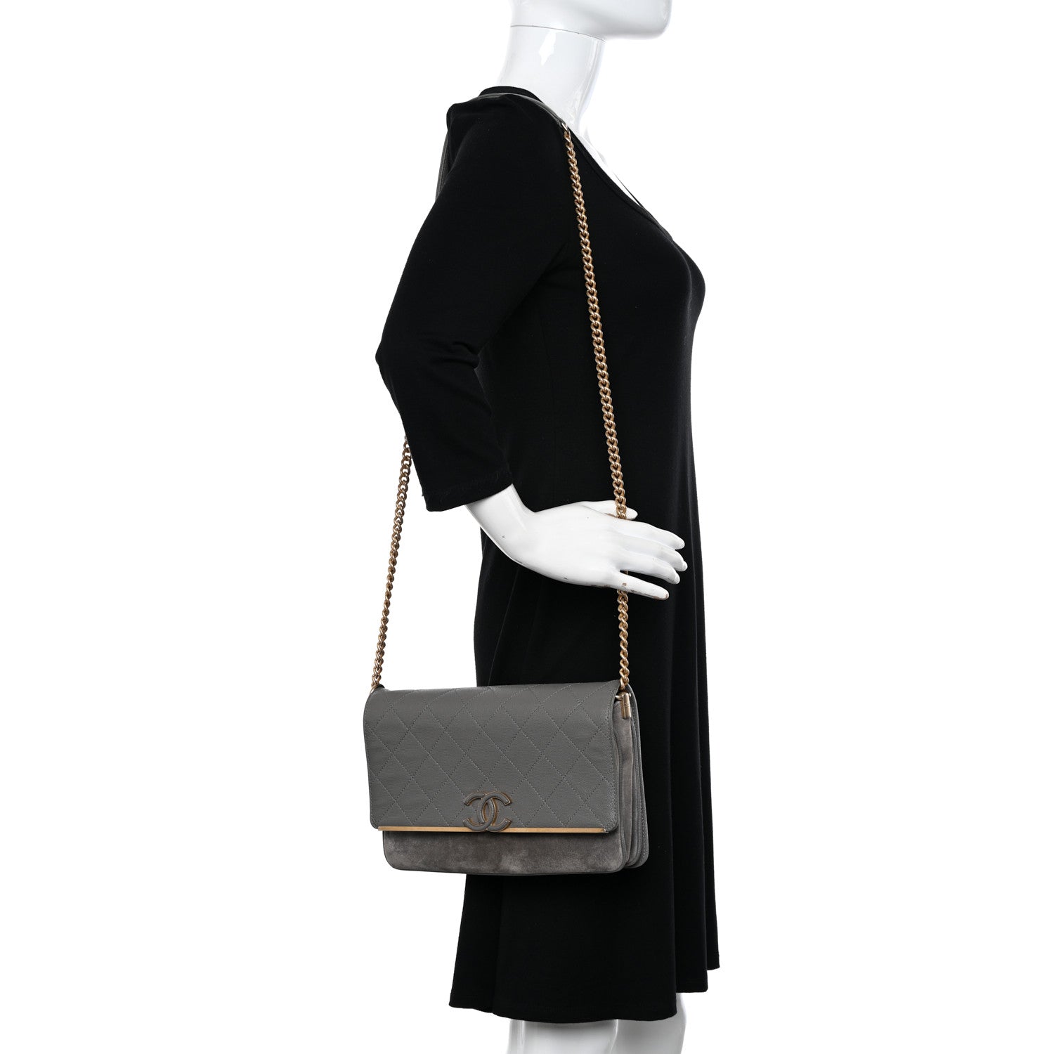 Chanel Caviar Suede Stitched Lady Coco Flap Grey 2 of 11