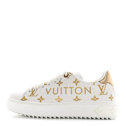 Louis Vuitton Calfskin Monogram Debossed Logo Time Out Sneakers 37 White Gold 1 of 18