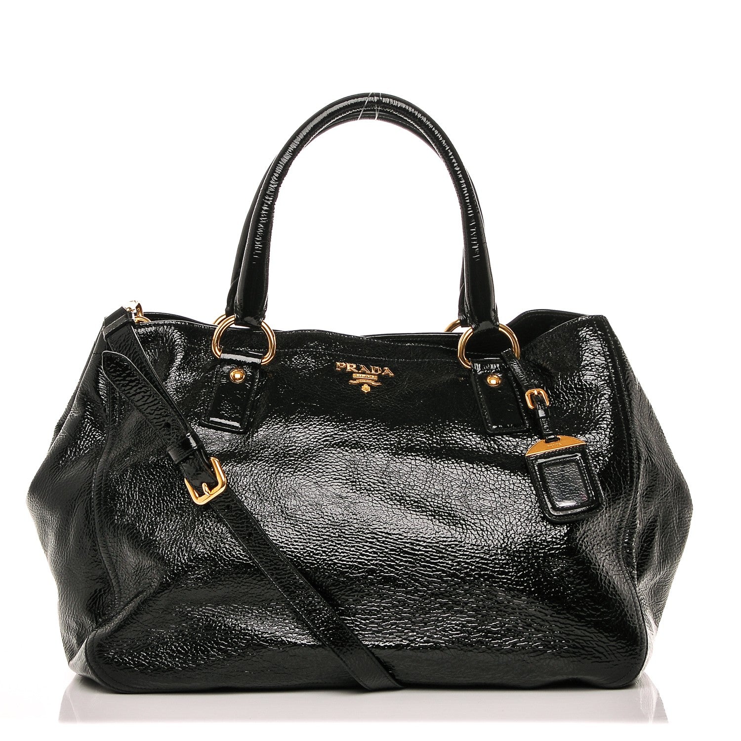 Prada Vernice Naplak Zipper Bowler Tote Black 1 of 5