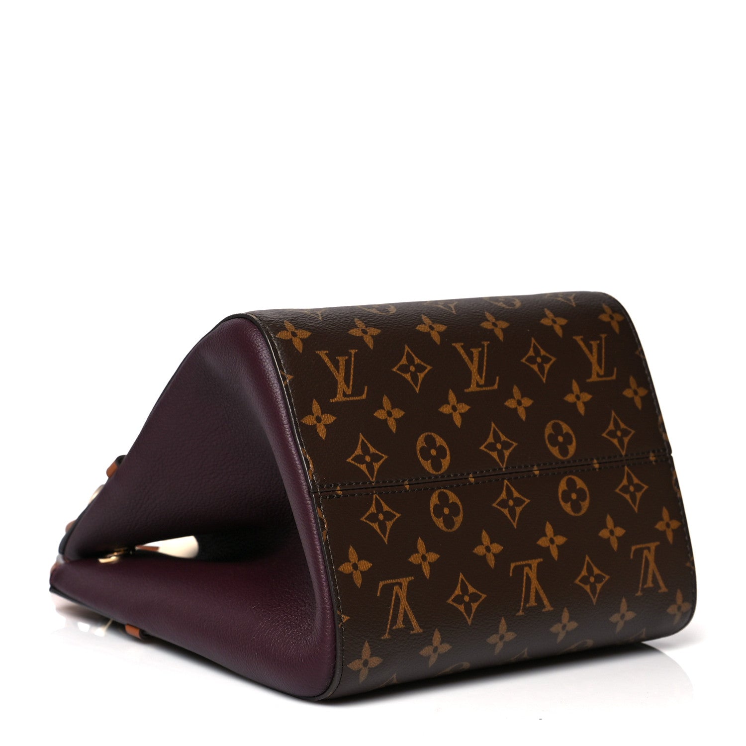 Louis Vuitton Calfskin Monogram Fold Tote MM Black Wine Cream 4 of 9