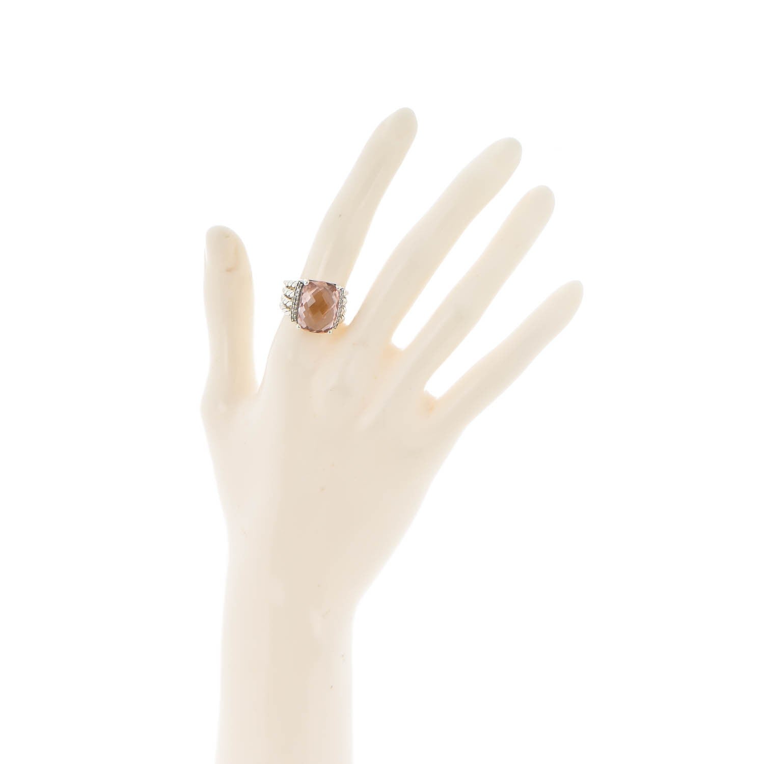 David Yurman Sterling Silver Diamond Morganite 16mm Wheaton Ring 54 7 2 of 5
