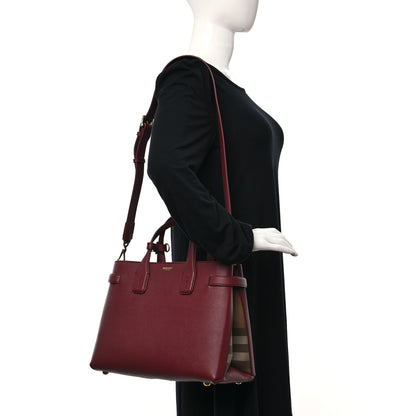 Burberry Grainy Calfskin House Check Small Banner Tote Crimson 2 of 9