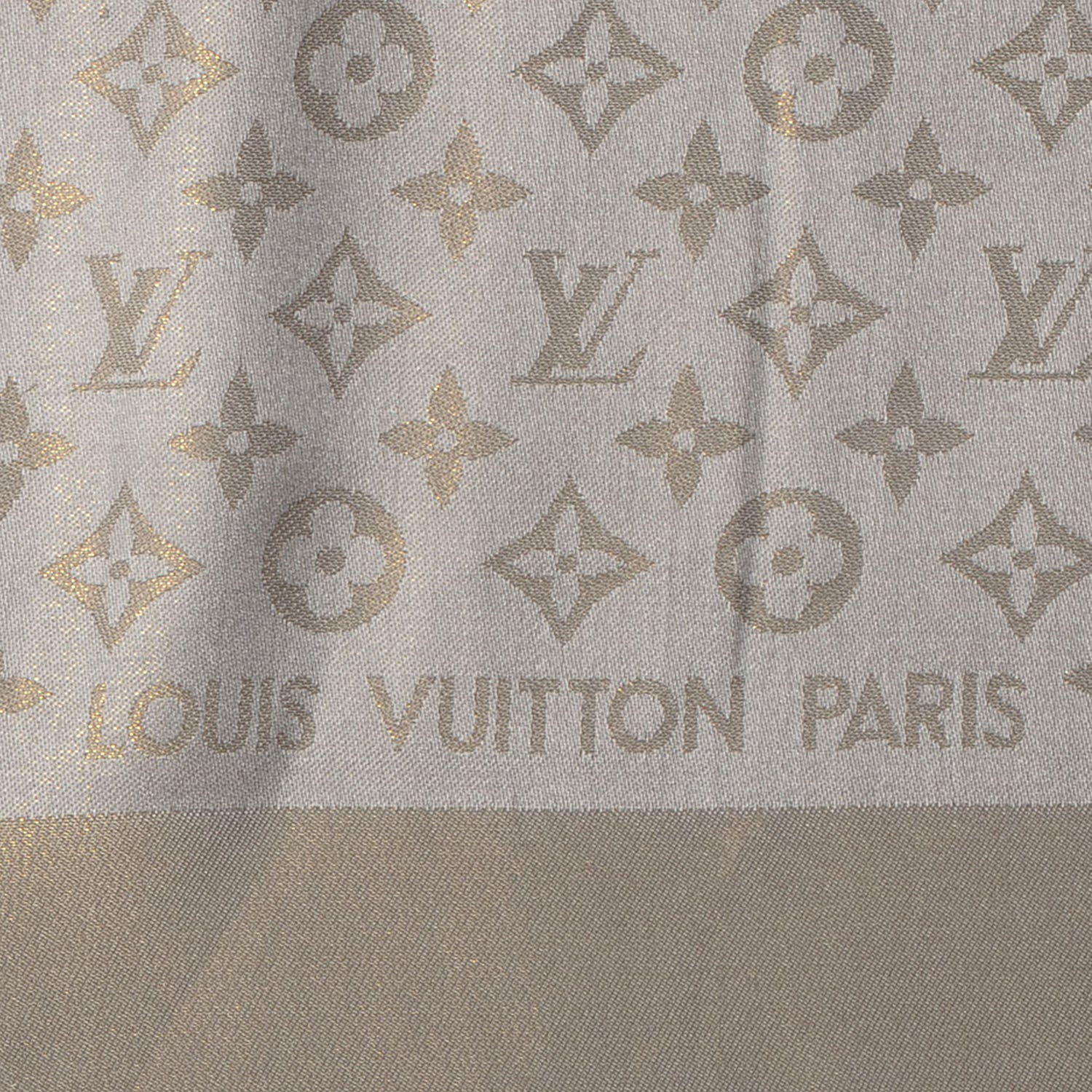 Louis Vuitton Monogram Silk Wool Shine Shawl Beige 4 of 5