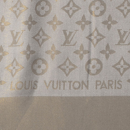 Louis Vuitton Monogram Silk Wool Shine Shawl Beige 4 of 5