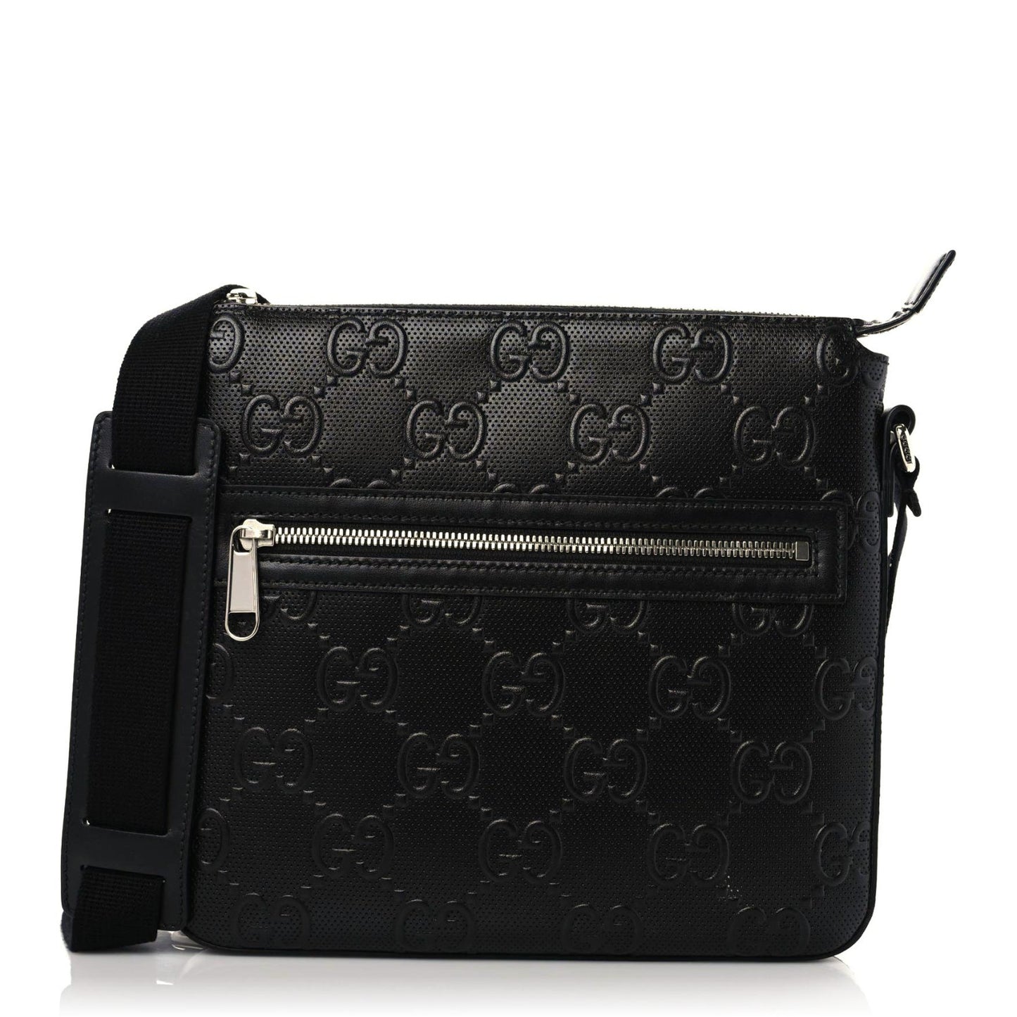 Calfskin GG Tennis Embossed Small Flat Messenger Bag Black