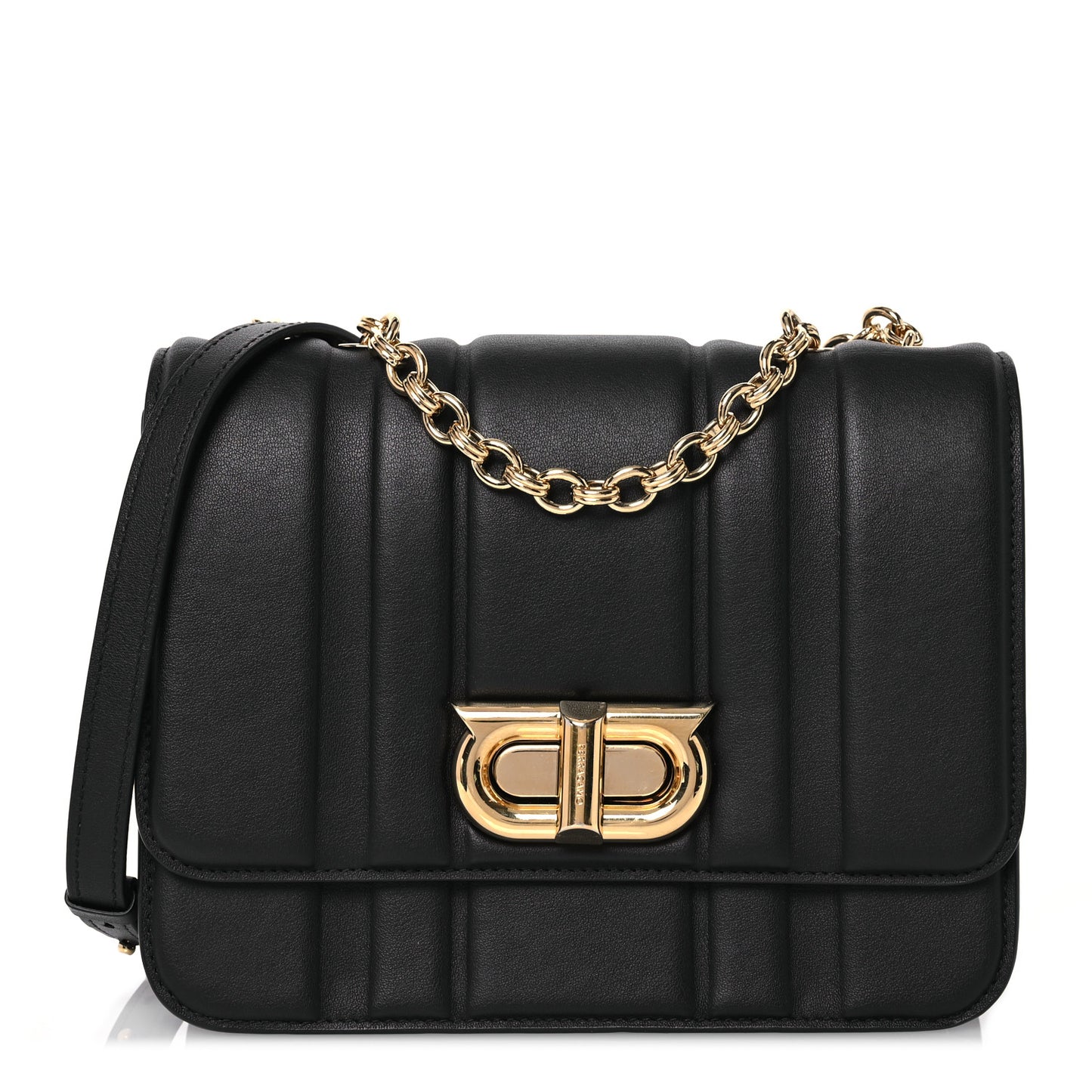 Calfskin Quilted Medium New Gancini Shoulder Bag Black