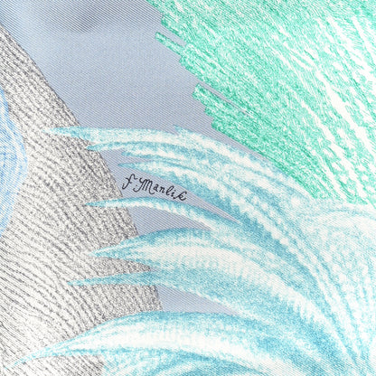 Hermes Silk Twill Plumets Et Panaches Scarf 90 Bleu Glacier Vert 4 of 6