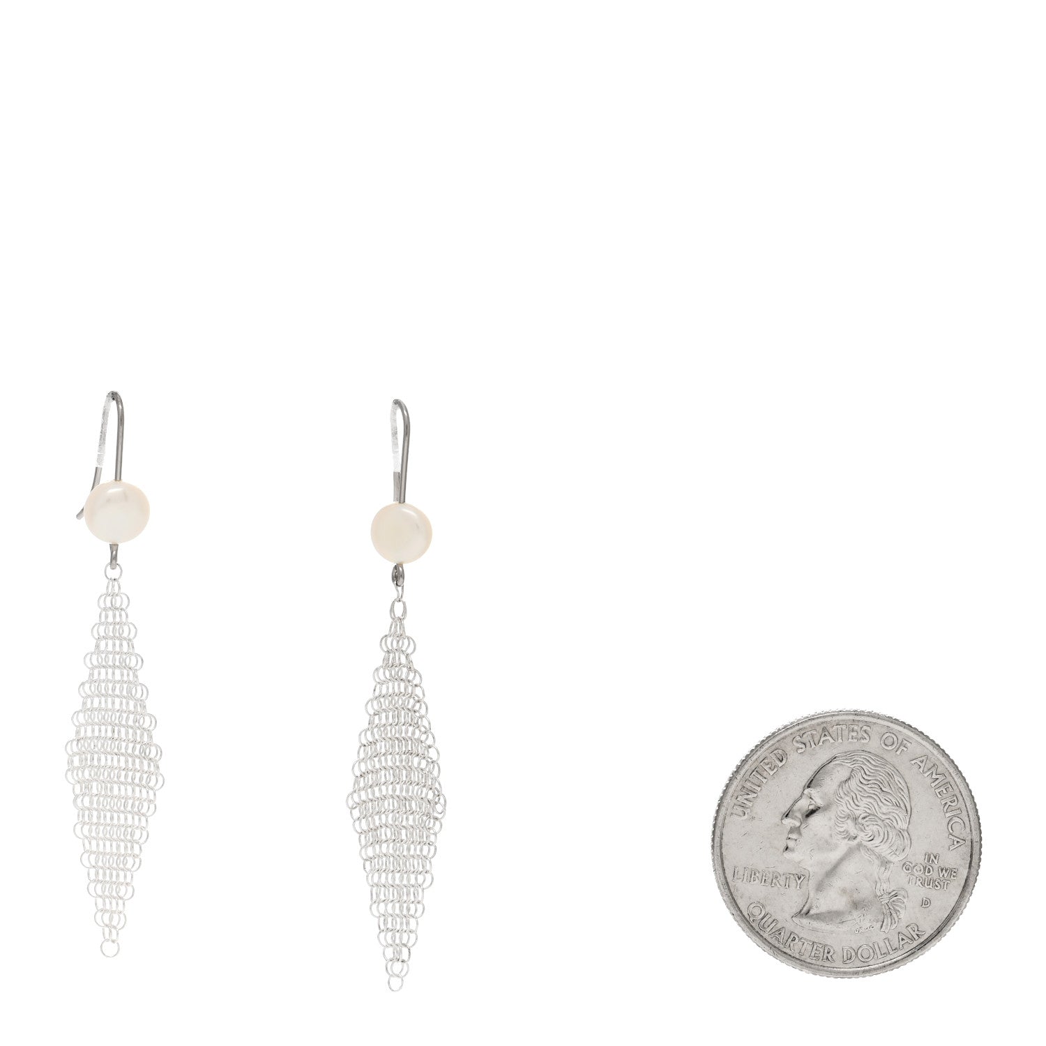 Tiffany Sterling Silver Pearl Elsa Peretti Mesh Earrings 2 of 3