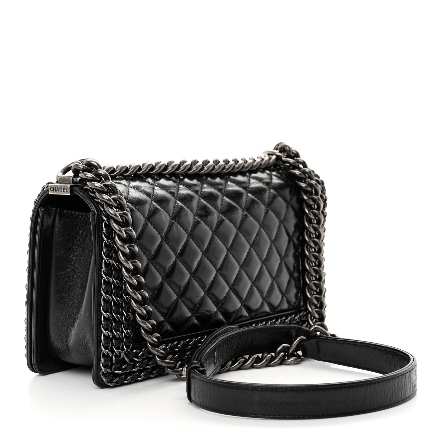 Chanel Glazed Calfskin Quilted Medium Chain Around Boy Flap Black 3 of 12