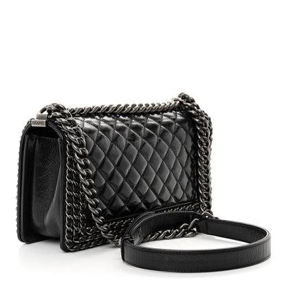 Chanel Glazed Calfskin Quilted Medium Chain Around Boy Flap Black 3 of 12