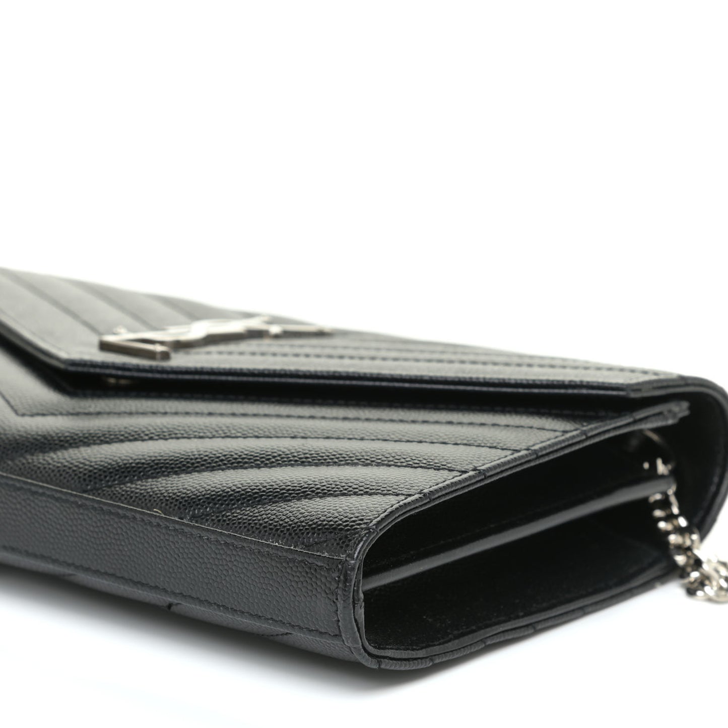 Grain De Poudre Matelasse Chevron Monogram Chain Wallet Black